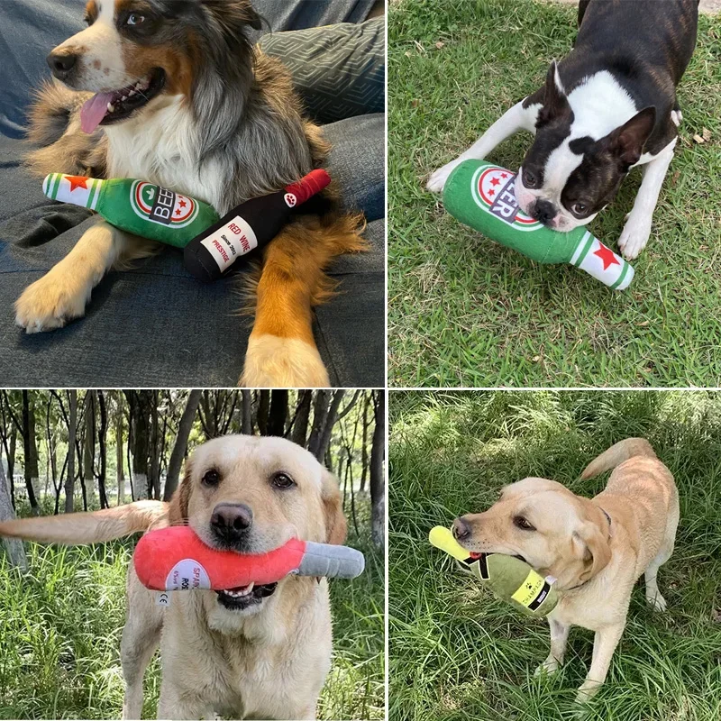 For Interactive Dog Toys Champagne Wine Bottle Shape Pet Toy Plush Filled Vodka Toy Squeaky Bite-Resistant Pet Supplies Whisky