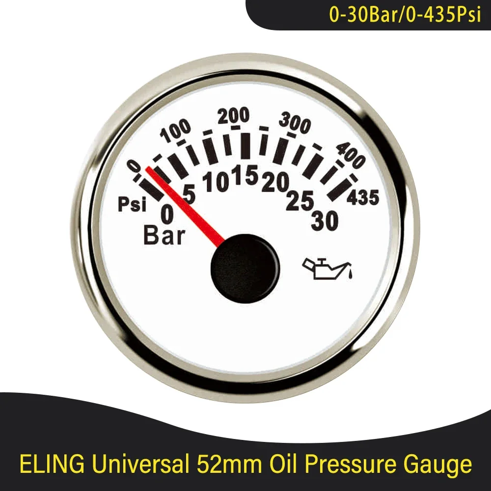 Waterproof 52mm Oil Pressure Gauge Meter 0-30Bar 0-435Psi with Red Backlight for Truck Yacht Car Boat Universal 9-32V