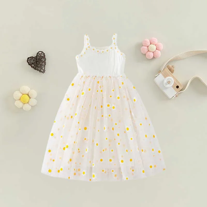 

Summer Cute Daisy Princess Kid Baby Girls Dress Infant Puffy Sleeveless Floral Tulle Dress Birthday Party Sweet Vestido Clothes