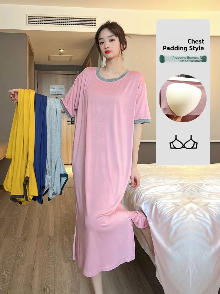 

Lightweight Modal Sleep Dress Summer Short Sleeve Loose Nightgown Women's Dress Home Clothes No Need to Wear Bra Comfortable ...