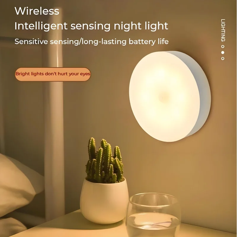 Motion Sensor Night Light - Wireless LED Detector Lamp for Bedroom Bedside Staircase Closet Room Decor- Rechargeable Night Lamp