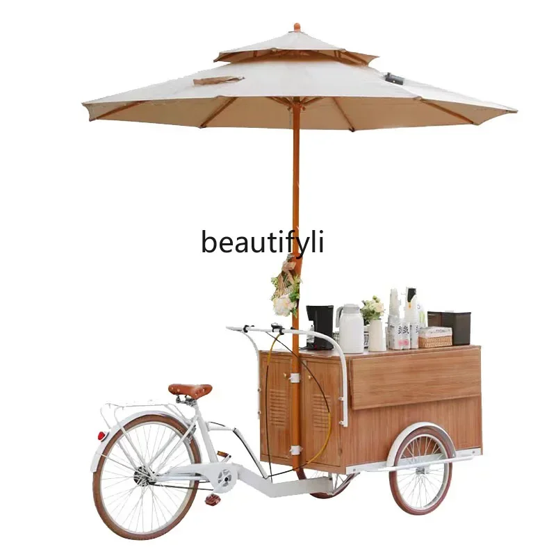 

Scenic food mobile dining car stall night market shopping mall snack car outdoor solid wood tricycle