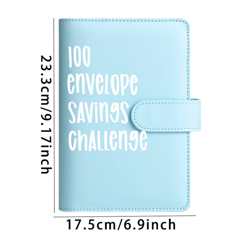 100 busta Challenge Binder Kit blocco note/cartelle di risparmio/raccoglitori a fogli mobili/tasche per soldi/buste Kit azzurro