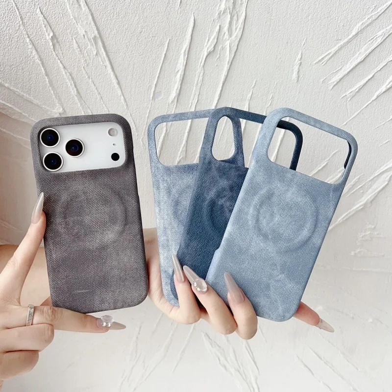 New Ultra Thin Denim Textured Magnetic Phone case for iPhone 16 15 14 13 Hard PC case for iPhone 17 Pro Max