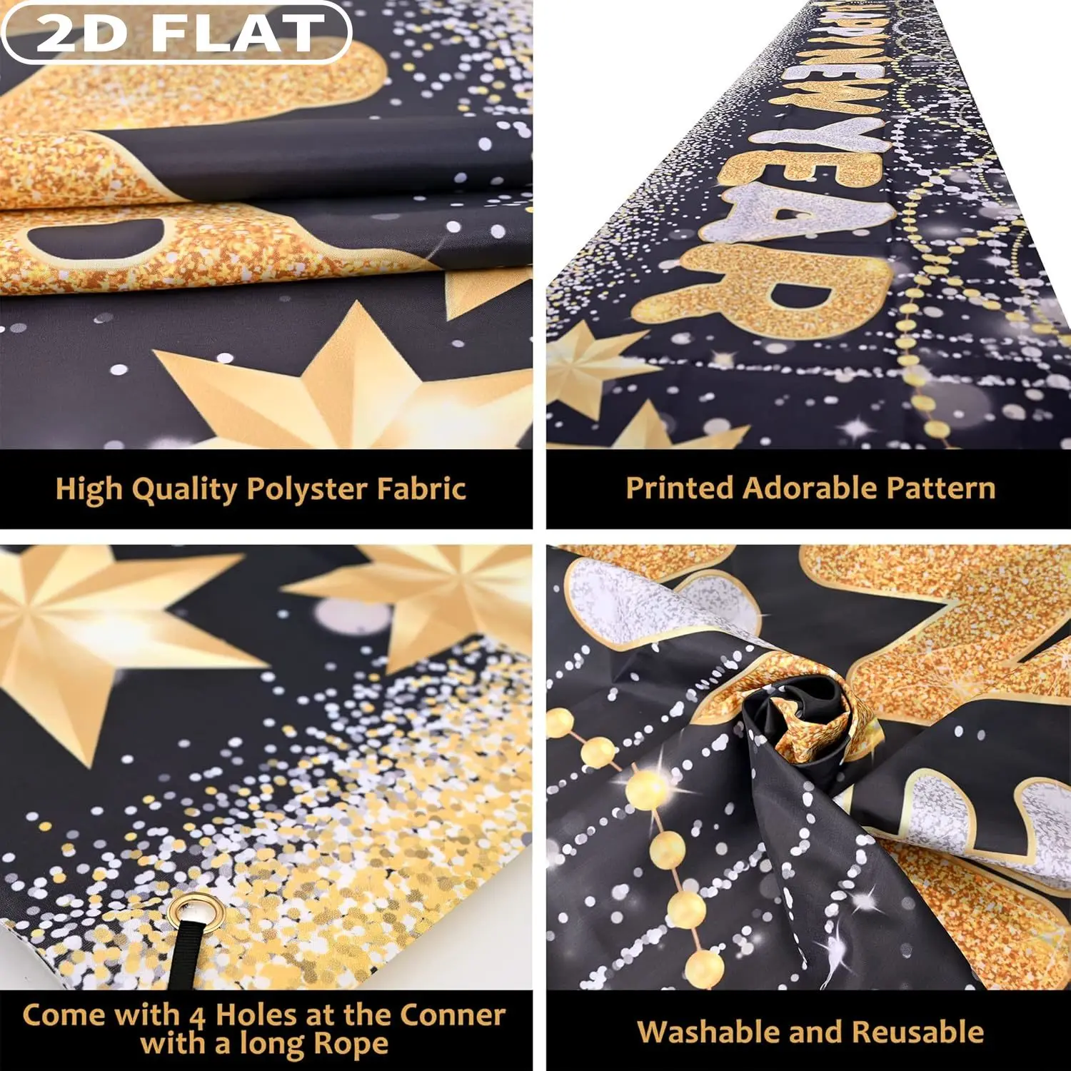 2D شقة 1 قطعة سنة جديدة سعيدة استوديو الدعائم البوليستر راية 2026-السنة الجديدة ساحة تسجيل للزينة NYE 2026 | ديكور السنة الجديدة #5