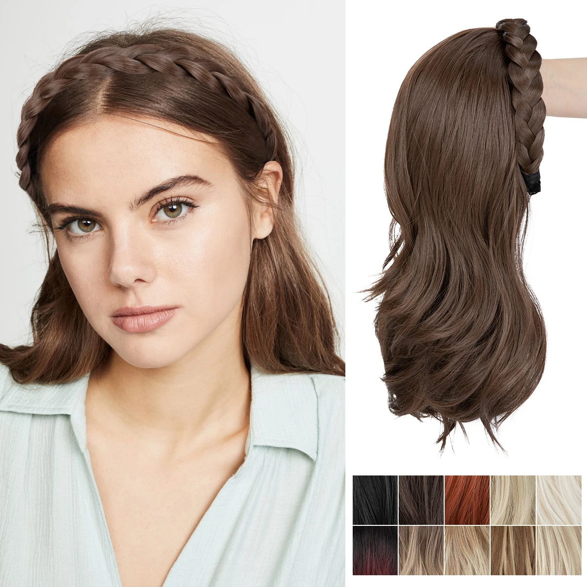 Wholesale Synthetic Long Curly Wave Headband Wigs With Twist Braid Hairband Half Heat Resistant Half Wig Hair Hoop Wig