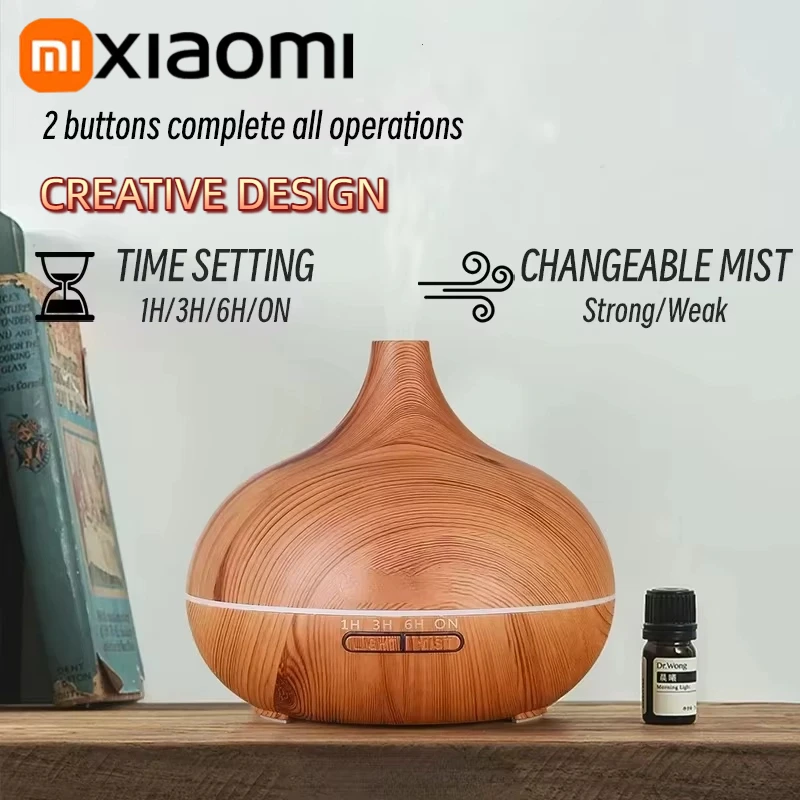 Nuevo humidificador de aire, difusor de aceites esenciales de aromaterapia, grano de madera, 500ml, Control remoto ultrasónico, luces de 7 colores para el hogar y el coche ﻿