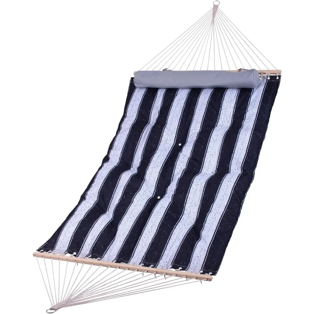 Extra Padded Reversible Quilted Hammock - Single or Double Hammock for Outdoor Relaxation with Matching Pillow