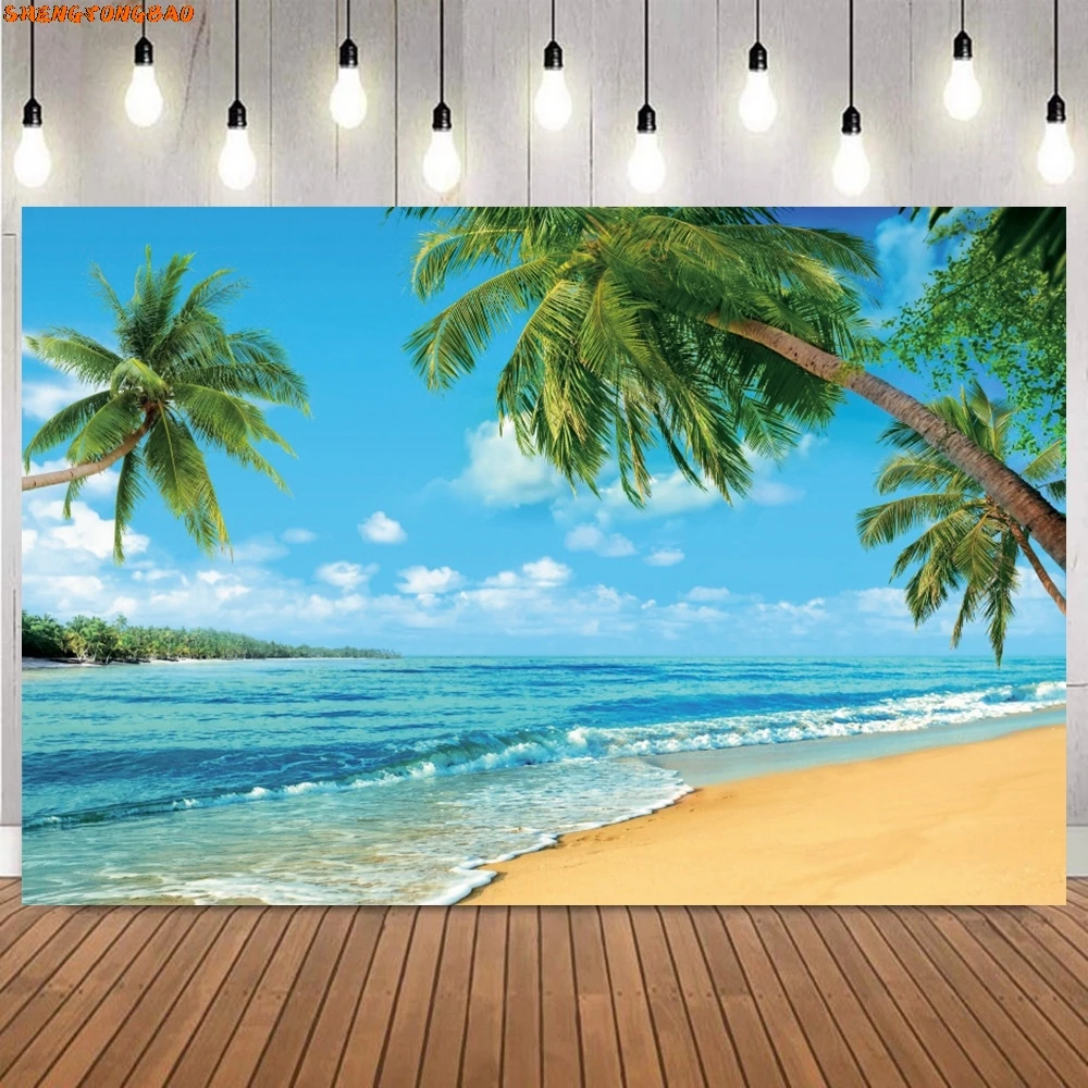 Toile de fond de bord de mer hawaïen pour la photographie, fond photographique de portrait, décor de fête d'été, plage, studio photo, photocall