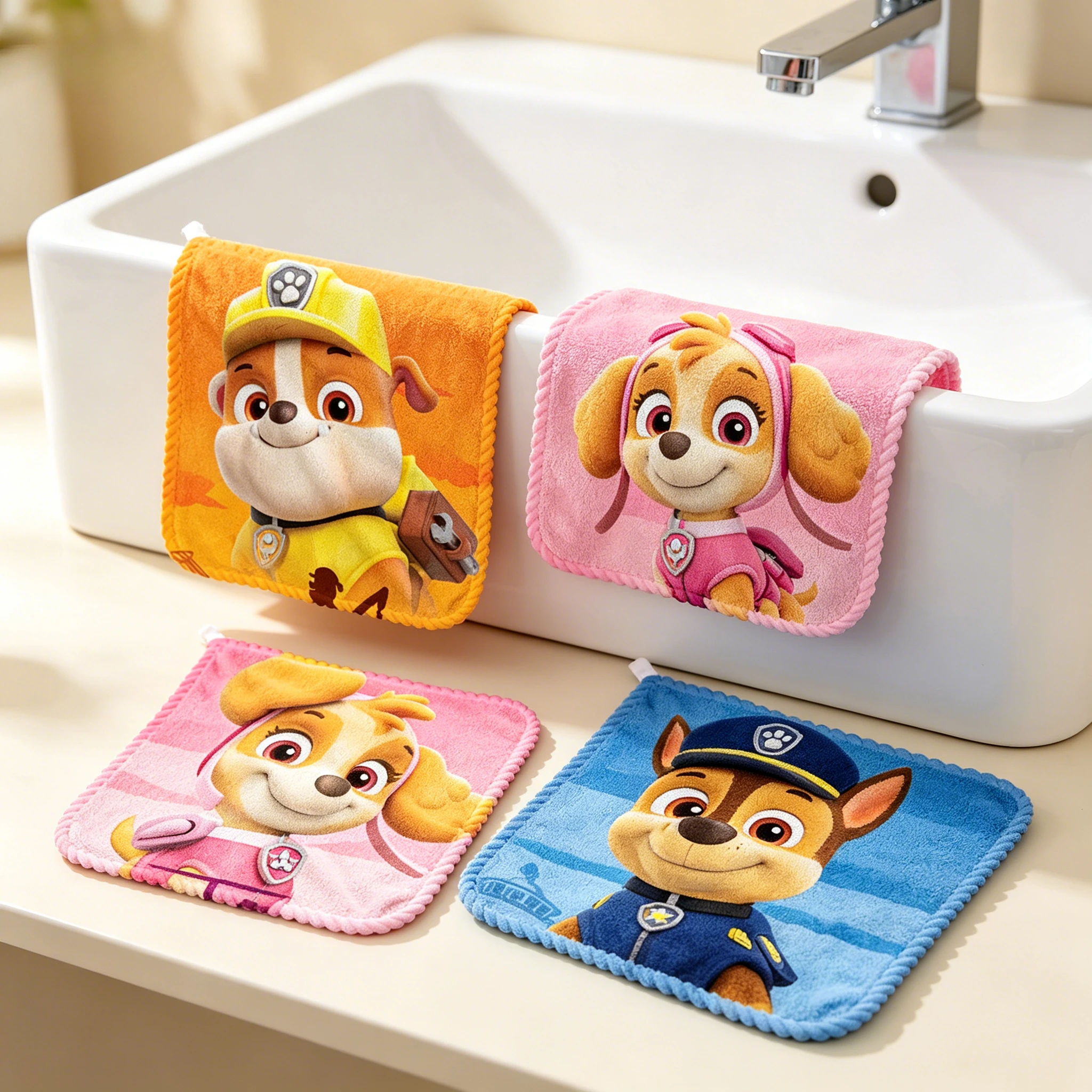 Paw Patrols Handtuch Quadratisches Gesichtstuch Skye Chase Rubble Hängetuch zum Händewischen für Küche, Bad, Alltagsbedarf, Geschenk