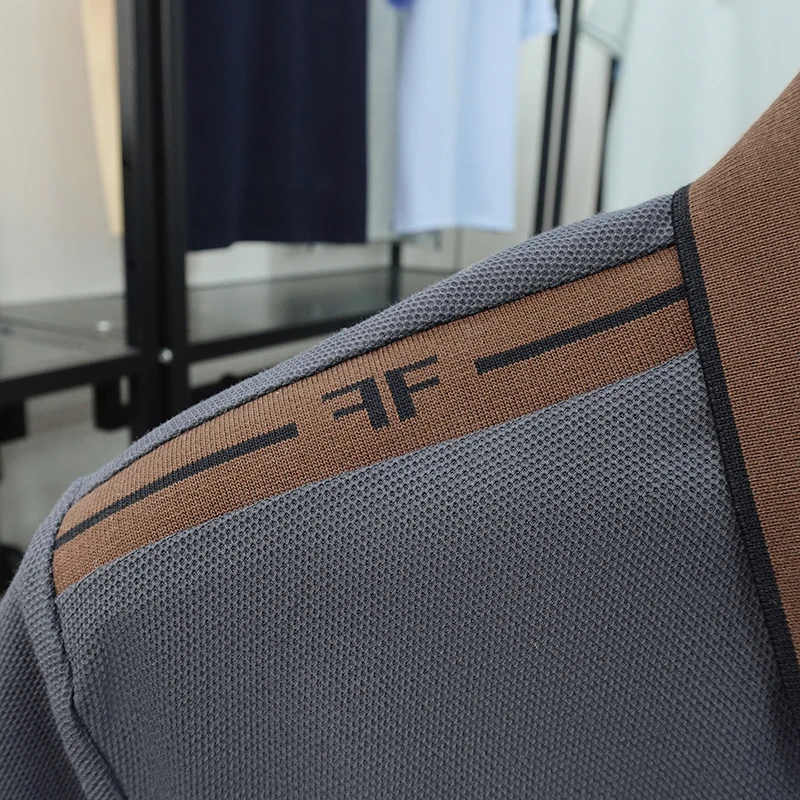Luxuriöses Herren-Poloshirt mit Stickerei, Neues Einfarbiges Kurzarm-Shirt mit Kragen, 100% Baumwolle, Business-Casual Herrenbekleidung – Detail 16