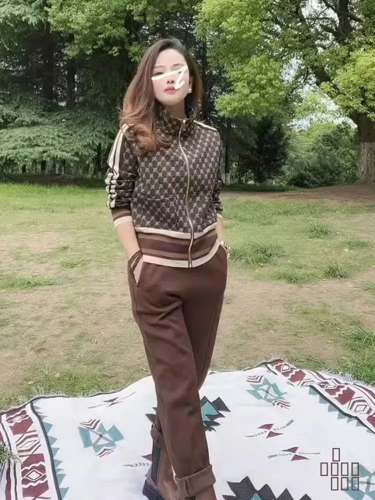 

Spring Autumn Women's Fitn Running Set High End Two Piece Suite Casual Sportswear Brand Yn Faionable Cotton Blend