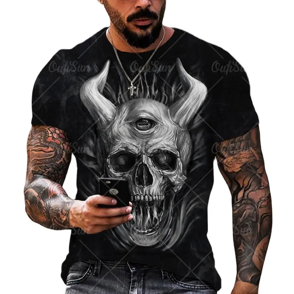 Vintage Horror Skull 3d Print Men\'s T-shirt Summer Classic Casual O Neck Short Sleeve Fashion Loose Oversized Tops Tee Shirt Men