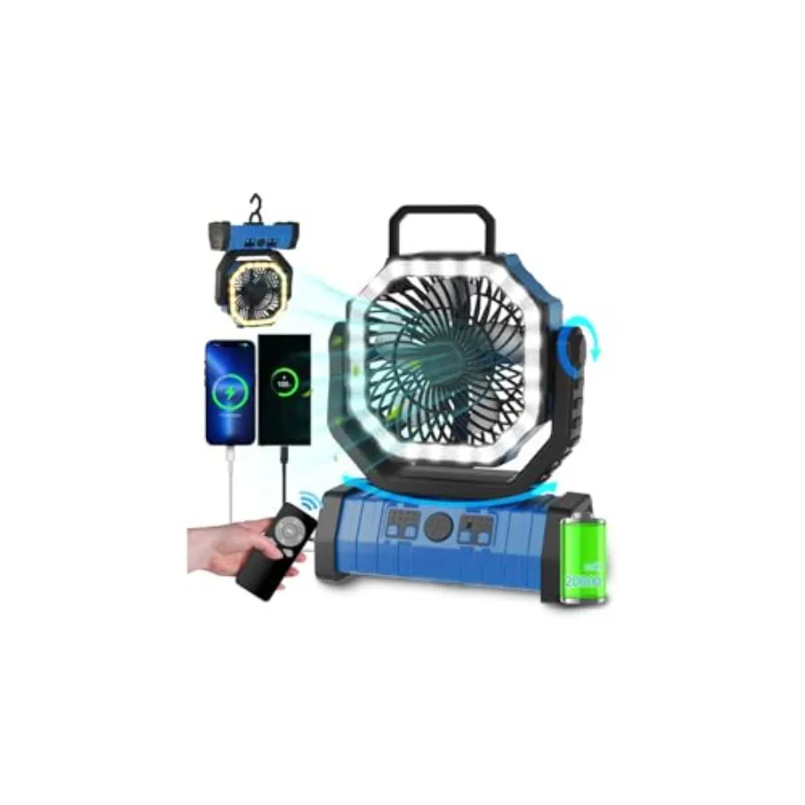 

Camping Fan Battery Operated Powered Fan with LED Lantern Light 20000mAh Rechargeable Portable Oscillating 360° Rotation Hangin