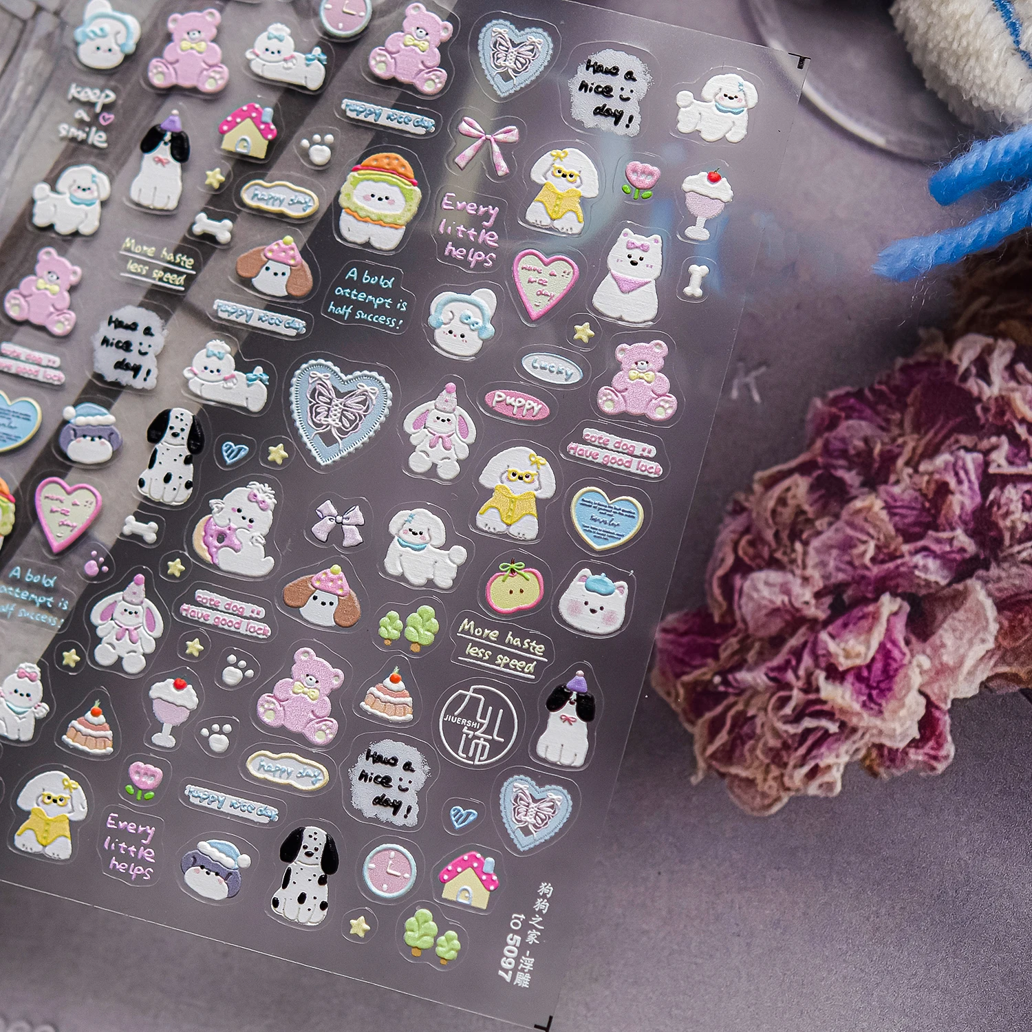 1PCS 귀여운 곰 케이크 5D 네일 스티커 만화 강아지 고양이 스티커 귀여운 동물 스티커 네일 아트 액세서리