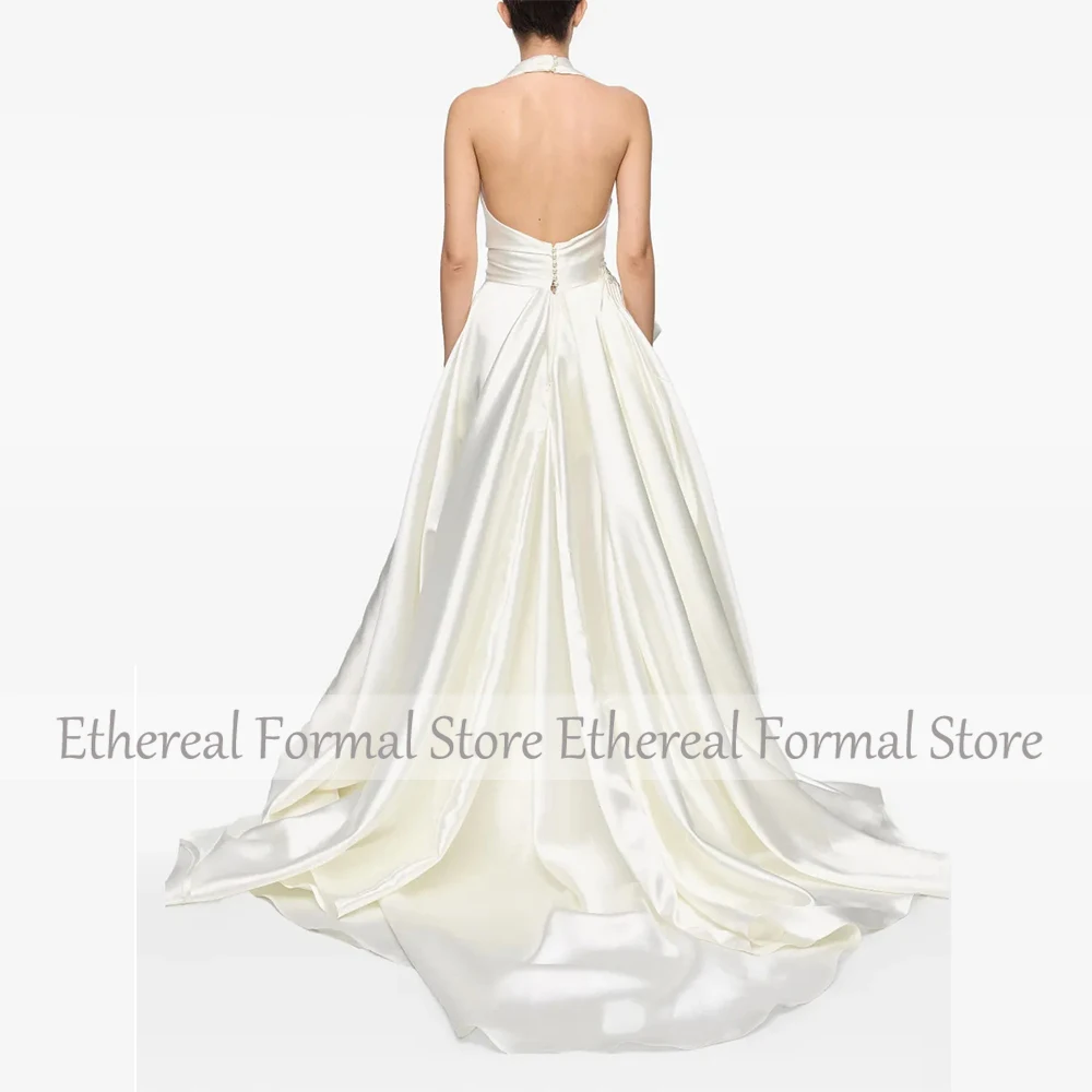 Abito da sera da donna in raso avorio con scollo all'americana, tubino, abito da festa formale, lunghezza al ginocchio, abito saudita, abito da ballo senza maniche con strascico