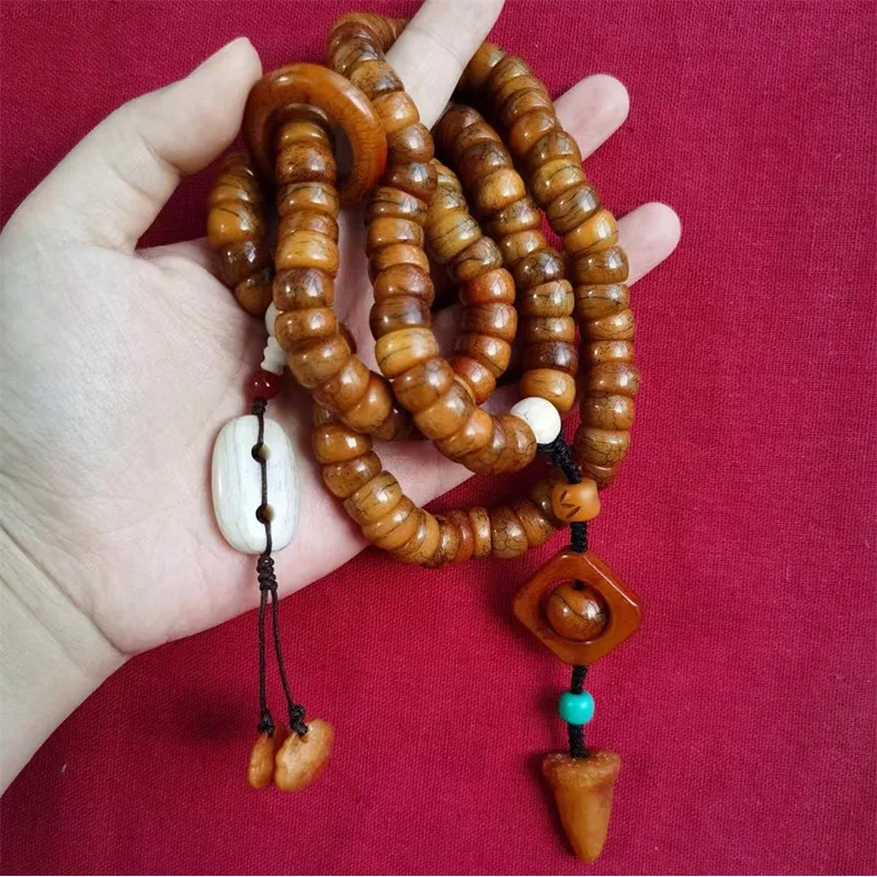 108 old spirit bone pig intestine beads, paired with DIY three-way connectors two-piece and shark-mouth jump rings