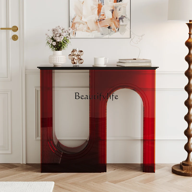 

Light luxury acrylic entrance entrance table against the wall Creative entrance end view table