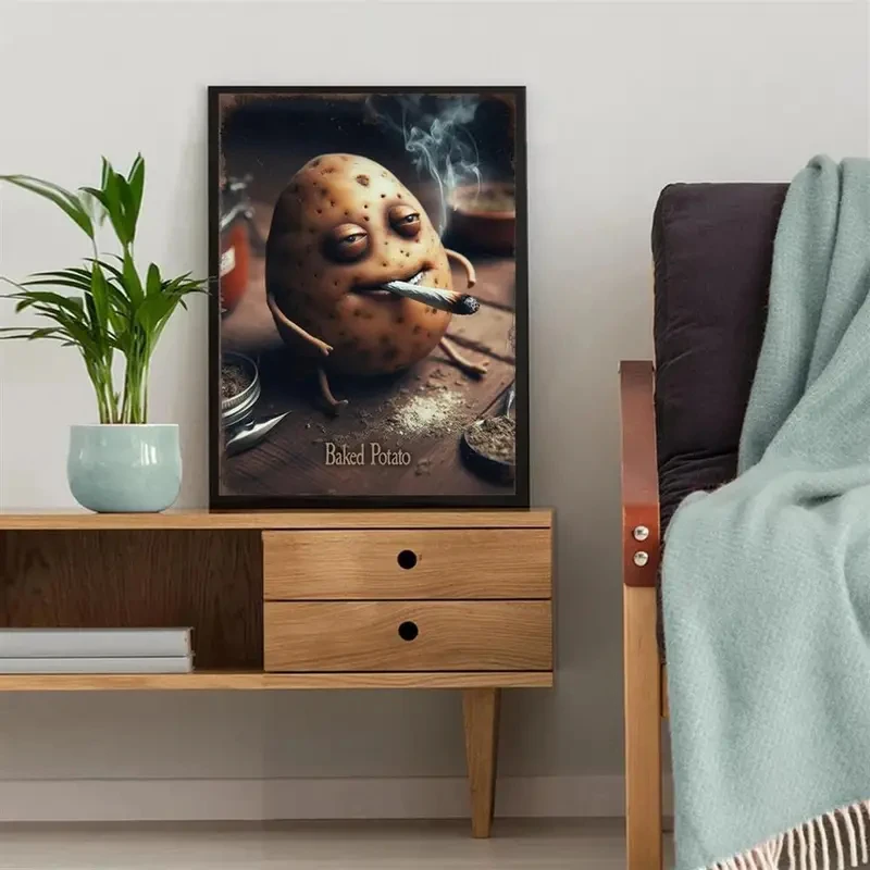 مطبوعات قماشية بطاطس مخبوزة على الطراز الحديث ، شخصية كرتونية تدخين غريبة ، فن جداري ، ملصقات لديكور غرفة المعيشة وغرفة النوم #2