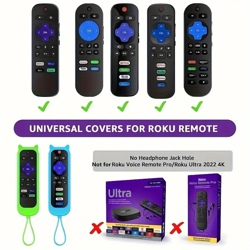 Glow In The Dark Silicone Universal Remote Control Cover, Remote Case With Lanyard Compatible With TCL Hisense Roku TV Remote Co