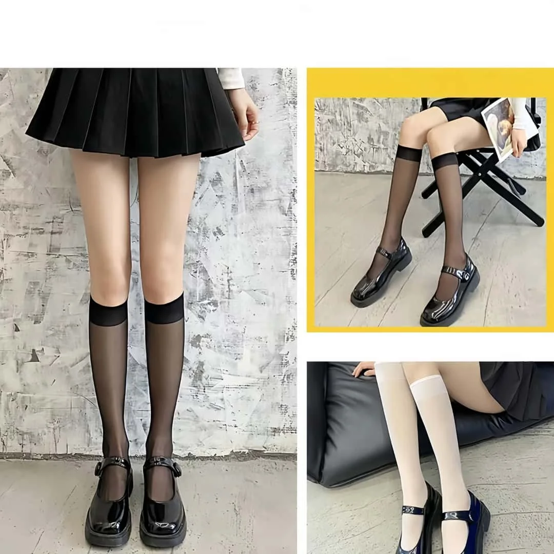 3 Pairs Transparent Glass Socks for Women Summer Ultra Thin Crystal Silk Stockings Breathable Elastic Calf Socks