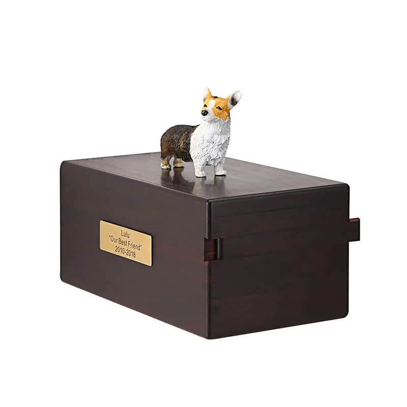 

Custom High Quality Luxury Wooden Pet Caskets & Urns Box Pet Urns for Ashes With Pet Figurines for Dog Cat
