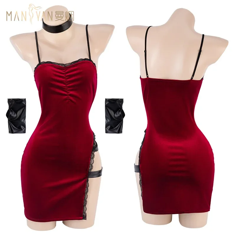 فستان فيلم Ada Wong Cos Heroine Secret Service Spy زي الهالوين للنساء من الدانتيل الأحمر أزياء تنكرية