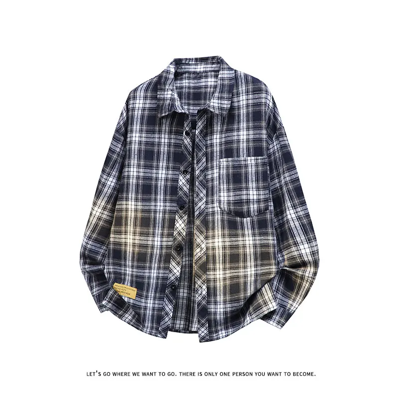 

Fashion Men Tie Dye Plaid Shirt Long Sleeve Cotton Blend Casual Top Streetwear Urban Wear Spring Summer Shirt for Daily Outfit