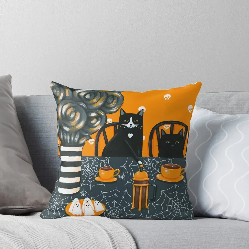 Halloween French Press Coffee Cats Throw Pillow luxury throw pillow covers Pillowcase Luxury Pillow Case