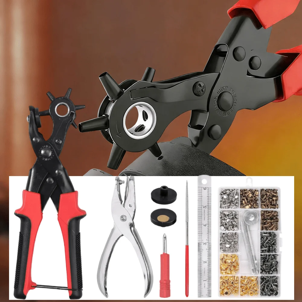 

1 Set Multi-Size Rotary Leather Hole Punch with Handles for Belt Straps Collars Bags Shoes DIY Crafts
