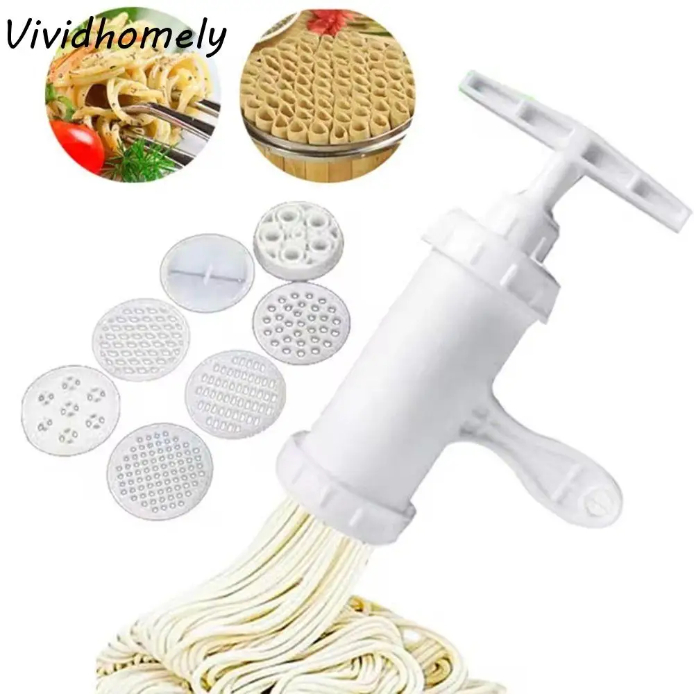أواني الطبخ البلاستيكية المعكرونة الصحافة اليدوية صانعة المعكرونة البيضاء مع 7 قوالب طباعة مختلفة آلة صنع المعكرونة مطعم