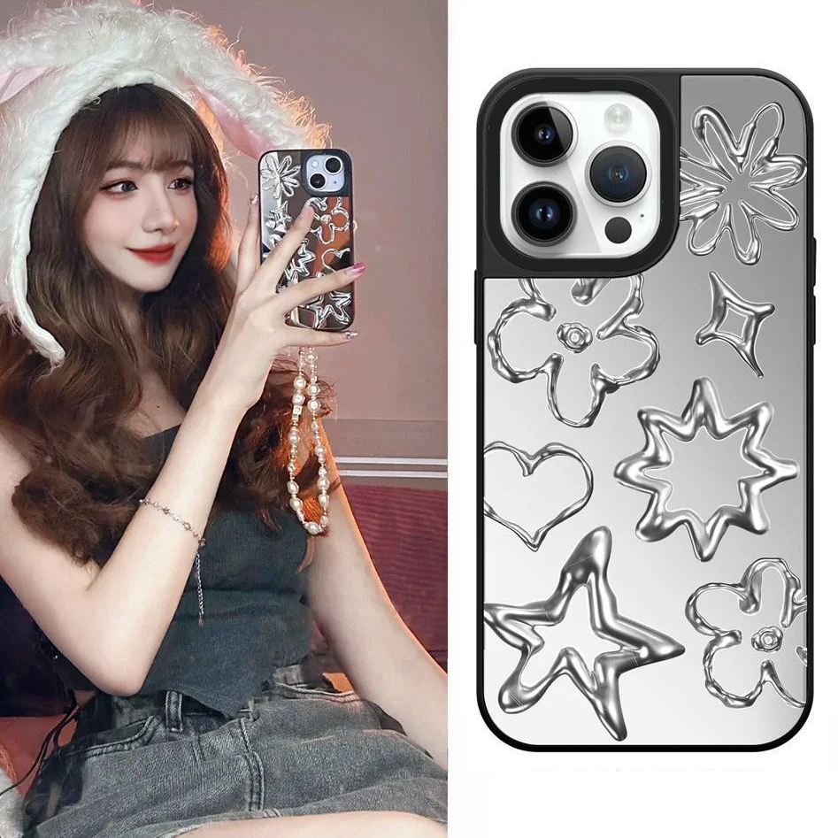 

Heart Star Mirror Phone Case Cover for IPhone 14 13 12 11 15 Pro Max Case for IPhone 15 Pro Max