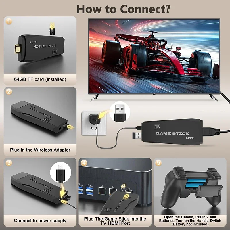 وحدة تحكم ألعاب M8 Mini 4K TV ريترو 2.4G وحدة تحكم مزدوجة لاسلكية عصا ألعاب 64 جيجابايت 20000 +/30000 ألعاب ريترو لعبة ريترو هدية عائلية #4