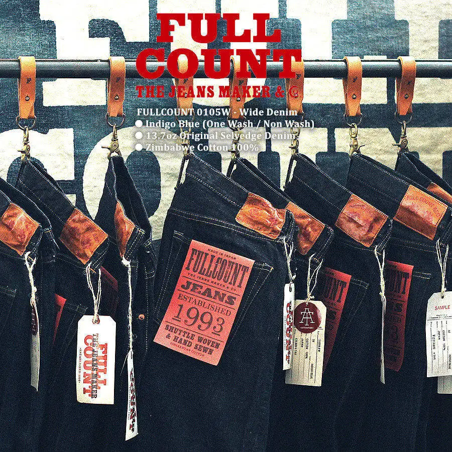 Jeans clásicos de mezclilla roja FULLCOUNT de algodón zimbabuense de 13.7oz 1953