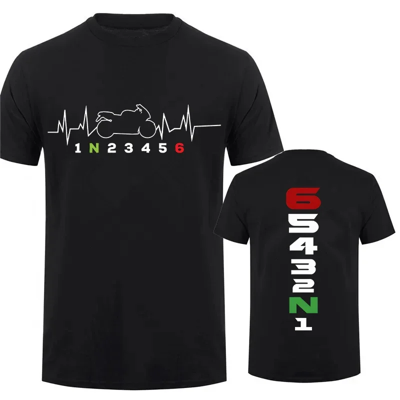 Vintage T-Shirts for Men Manual-Transmission 1N23456 Motorcycle Gear Shift Heartbeat Biker Print Top Tee Street T-Shirt Clothing
