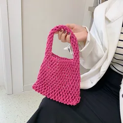 Beach Crochet Handbag for Women Girls Summer Straw Rope Hollow Out Hand Woven Totes Bag Women's Hollow Knitting Handbag Purses