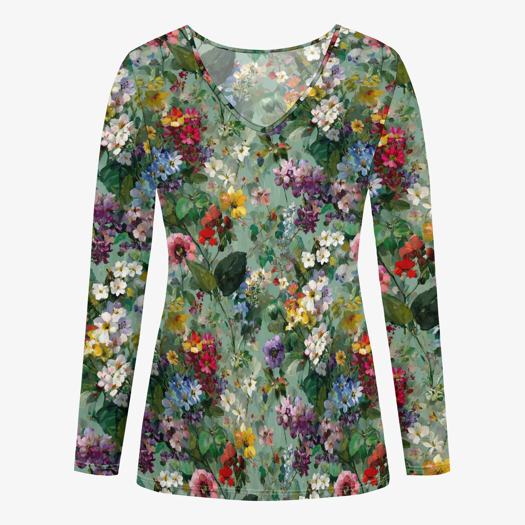สตรีฤดูร้อนลําลองแขนยาว V คอเสื้อ T น่ารักผ้าฝ้ายกราฟิกเสื้อ Tops Tees เสื้อ