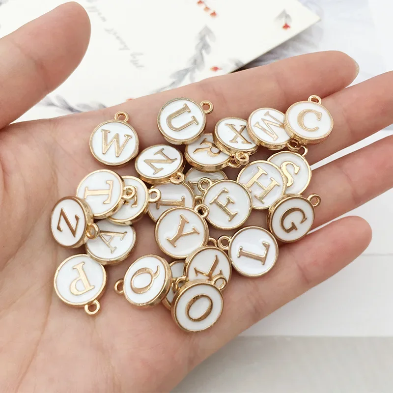 5PCS Letter A-Z Alphabet Charm Name Initials Enamel Pendant For Women DIY Pendant Making Jewelry