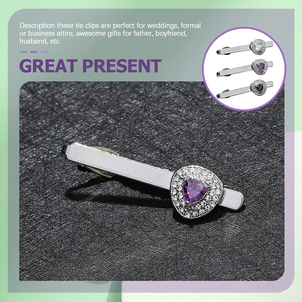 

3pcs Men'S Tie Clips Alloy Bling Gemstone Dazzling Shirt Accessories For Wedding Party Banquet Formal Wear Unique Mens Jewelry