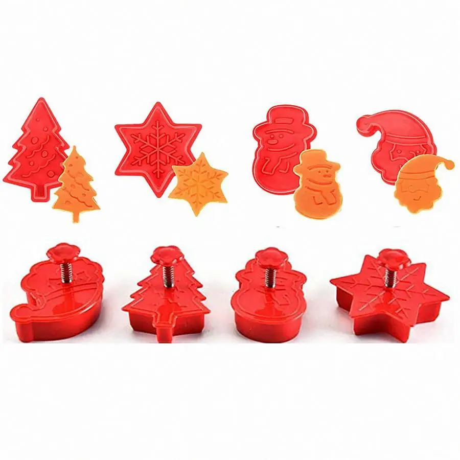 4Pcs Christmas Cookie Cutter Set Santa Snowman Tree Star Snowflake Biscuit Molds DIY Baking Tools Xmas Kitchen Party Supplies