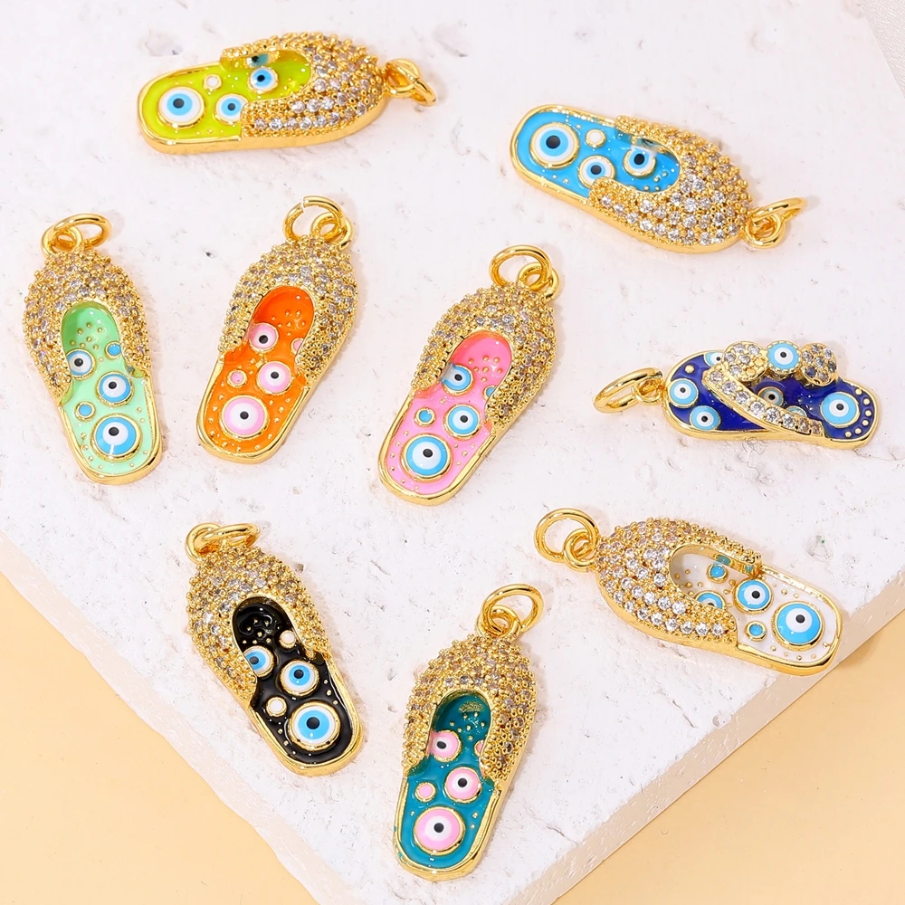 Juya Handicraft Colorful Enamel Pendants Slippers Hamsa Fatima Turkish Greek Evil Eye Charms For DIY Fashion Jewelry Making