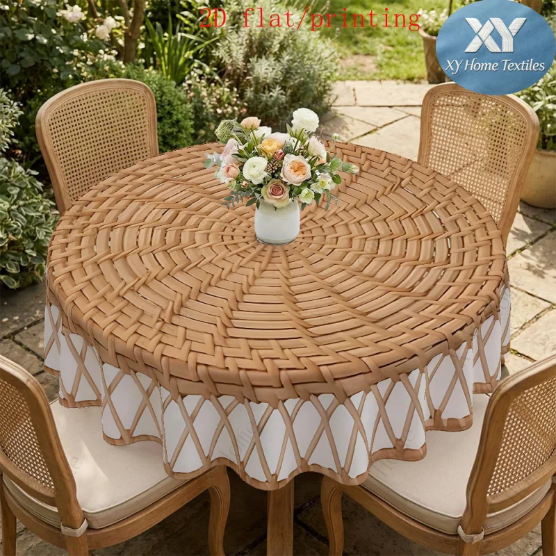 Round tablecloth 1pc/2D flat  Simulation bamboo weaving cross-stitch printed tableclothzyc