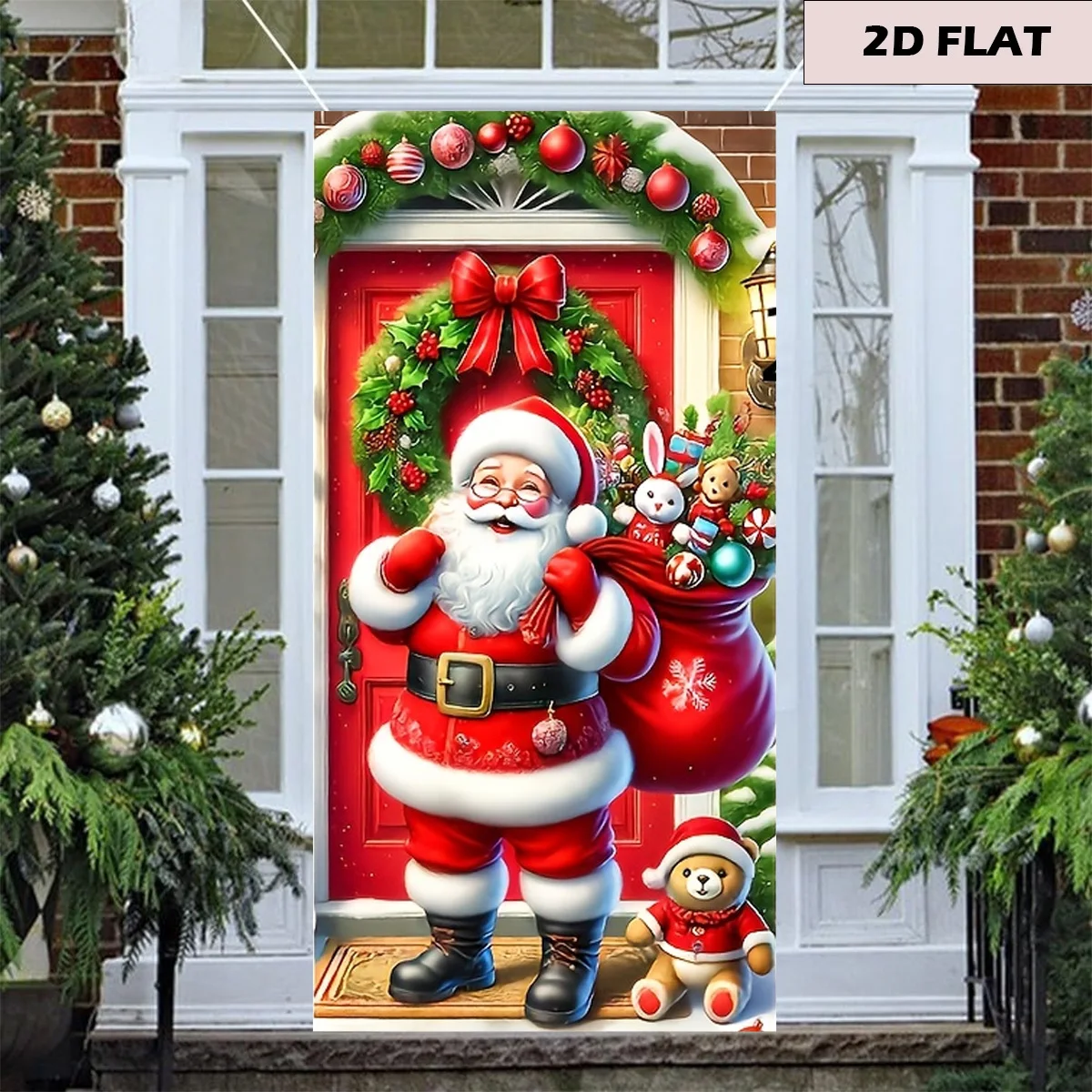 Santa Claus Door Banner Polyester Door Cover, for Home, Outdoor, Lawn, Porch, Garden and For Holidays, Halloween, Birthday