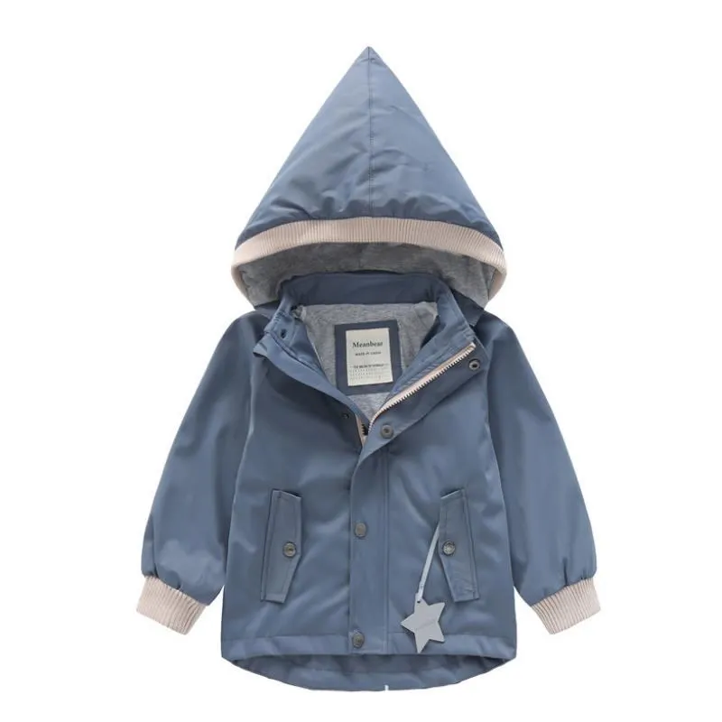 Baby and Girls Boys Plain Waterpoof Lined Hooded Zip Jackets School Kids Track Coats Child Outfit Tops Windbreaker