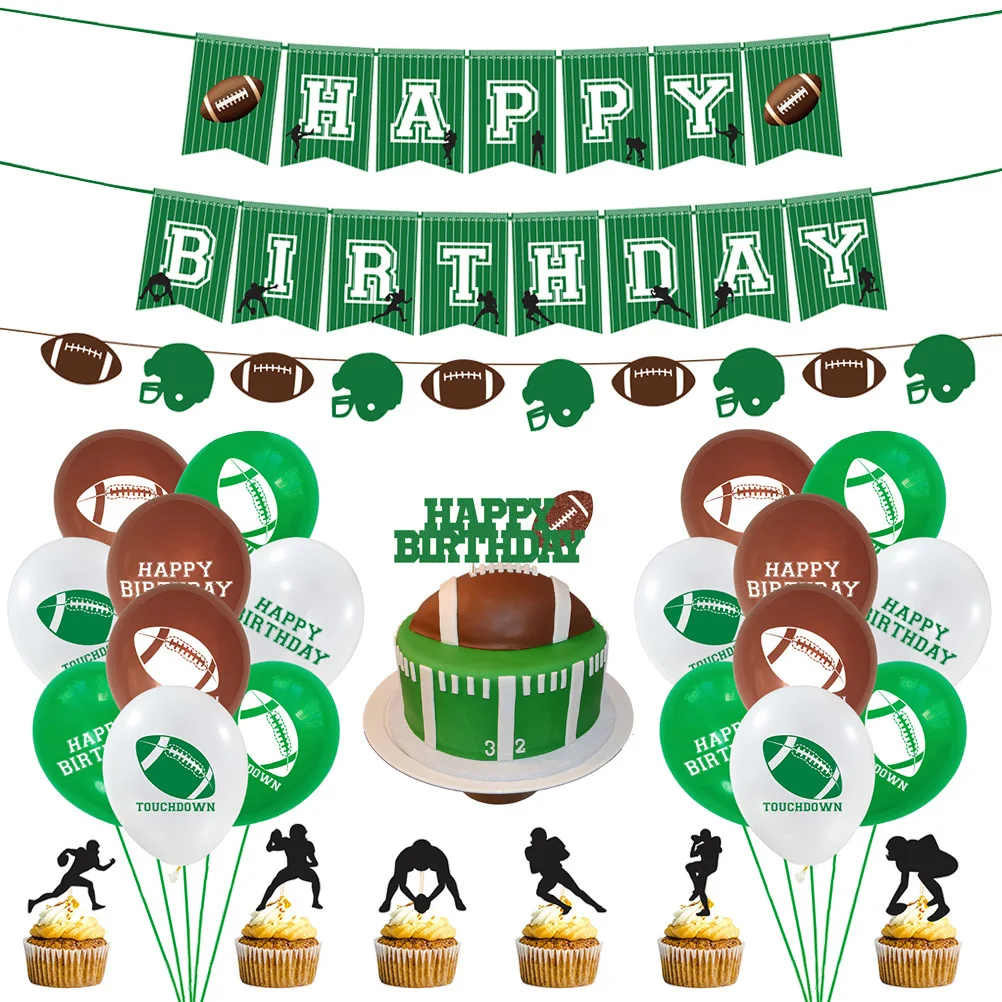 

46pcs Football Party Decorations Set Sports Banner Balloons Garland Rugby Bunting Cake Topper Wall Hanging Photo Props Birthday
