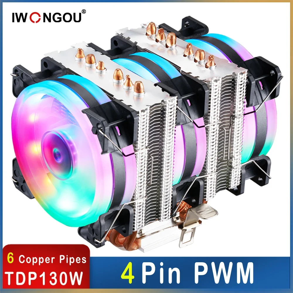 

IWONGOU Cooler Am4 Amd Rgb TDP160W 6 Heatpipes Cooling Cpu Fan 4Pin 90mm Cooler Lga 2011 V3 for Intel 1366/1700/115X Heatsink