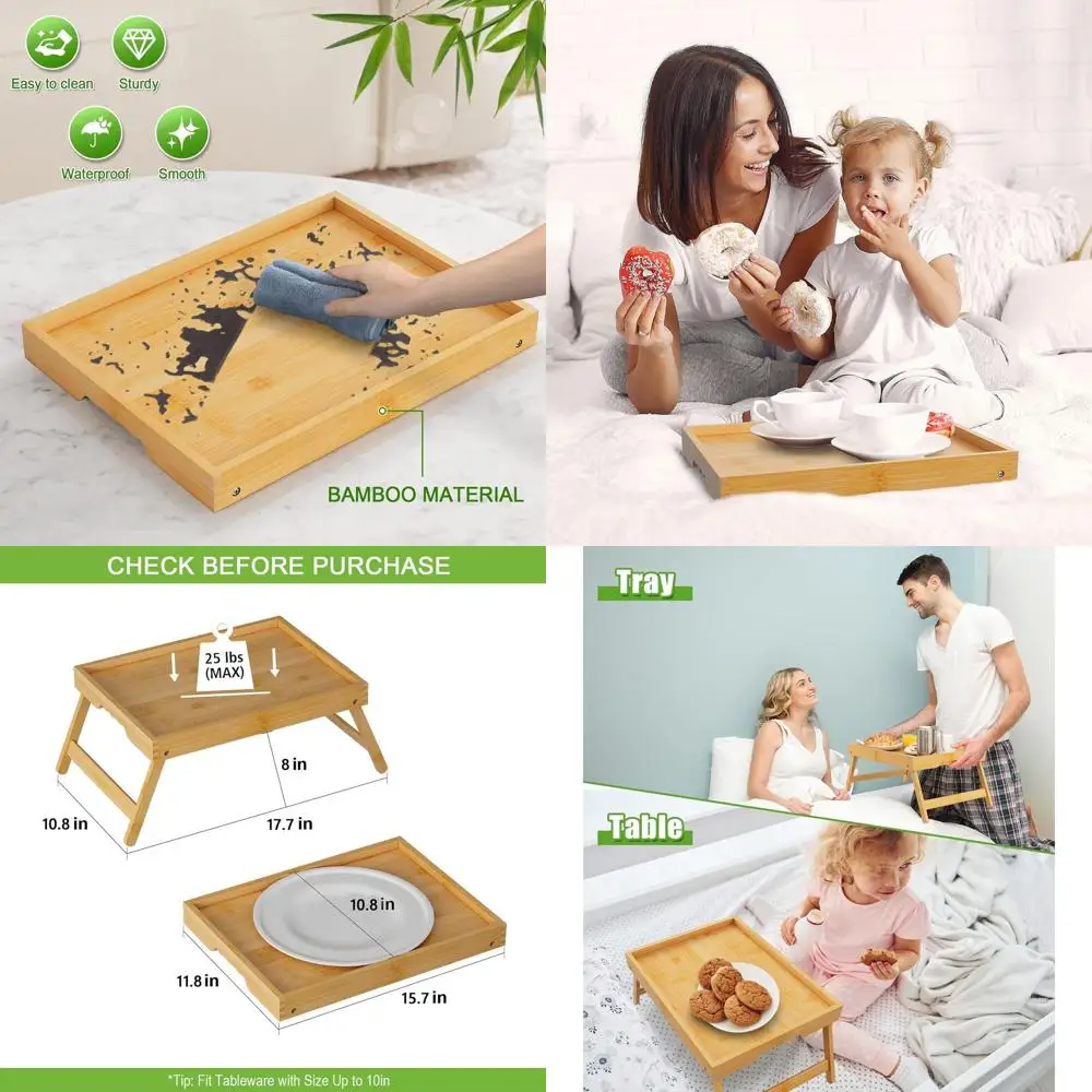 

Bamboo Breakfast Serving Tray with Folding Legs, 6-Pack, Ideal for Bed or Kitchen Use, Laptop Desk, Snack Table