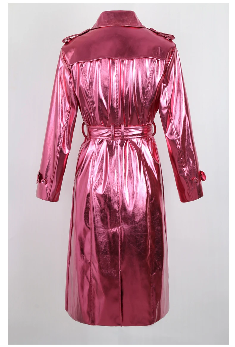 Nerazzurri Spring Autumn Long Shiny Reflective Patent Leather Trench Coat for Women Sashes Double Breasted European Fashion 2022