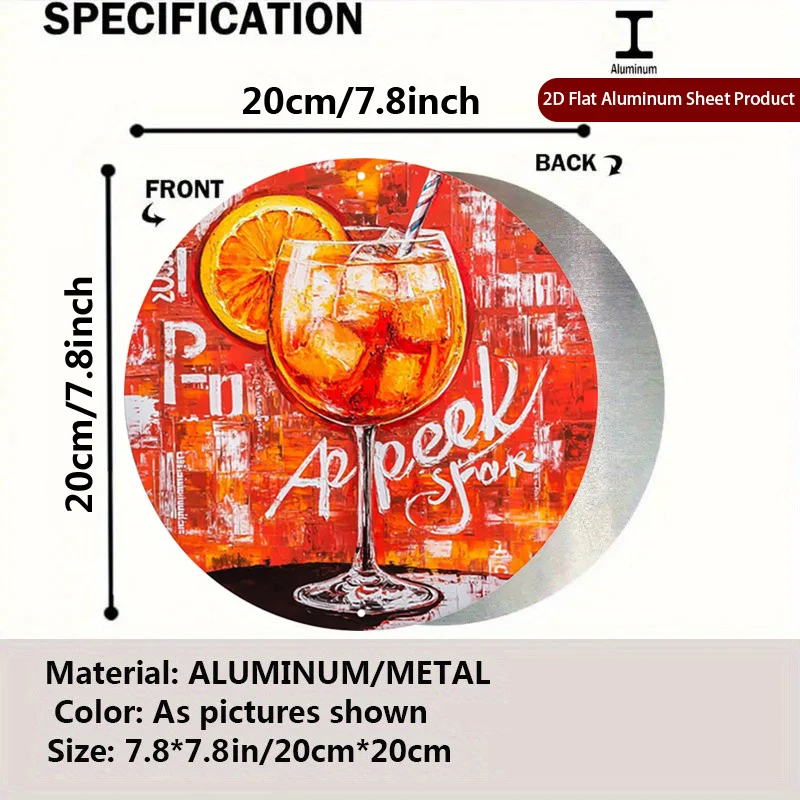 2D Flat, 1pc Refreshing Round Sign,Citrus Slice Round Wall Decor,Vibrant Orange Round Plaque Painting,Summer Vibe Metal Wall Art