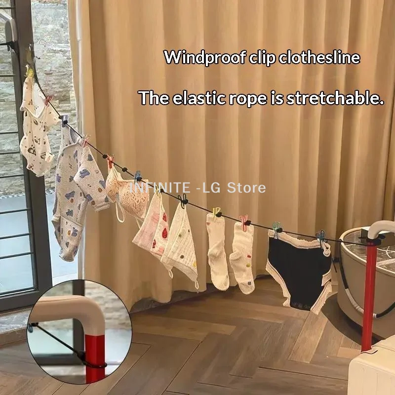 Travel Clothesline 1.8m 12 Windproof Clips Non-Slip Hanger Easy To Move Portable Travel Clothesline With ClipsINFINITE -LG